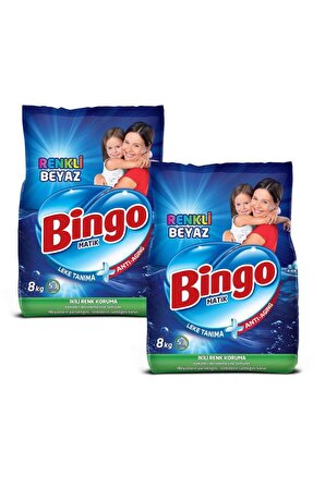 Bingo Matik Beyazlar ve Renkliler İçin Toz Çamaşır Deterjanı 2 x 8 kg 106 Yıkama