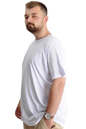 Mode XL Büyük Beden Erkek T-Shirt Basic 20031 Beyaz