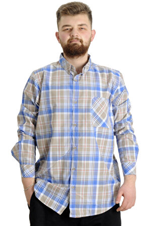 Mode XL Büyük Beden Erkek Gömlek Ekose Uzun Kollu 23300 Açık Mavi