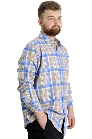 Mode XL Büyük Beden Erkek Gömlek Ekose Uzun Kollu 23300 Açık Mavi