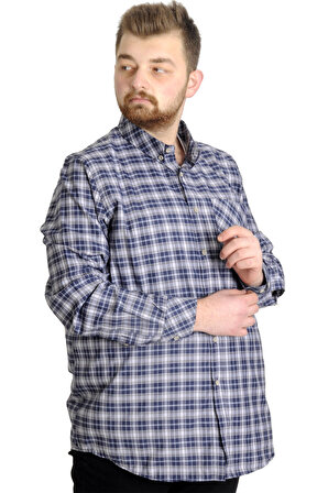Mode XL Büyük Beden Erkek Gömlek Ekose Uzun Kollu 23300 Grimelanj