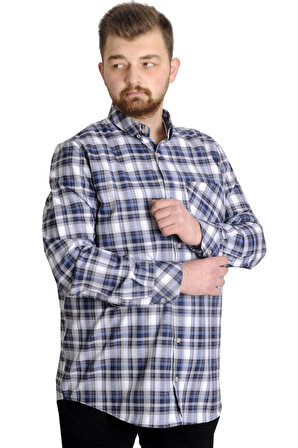 Mode XL Büyük Beden Erkek Gömlek Ekose Uzun Kollu 23300 Gri