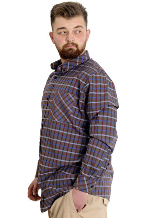Mode XL Büyük Beden Erkek Gömlek Ekose Uzun Kollu 23300 Haki