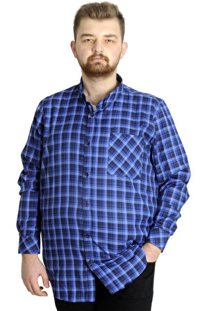 Mode XL Büyük Beden Erkek Gömlek Ekose Uzun Kollu 23300 İndigo