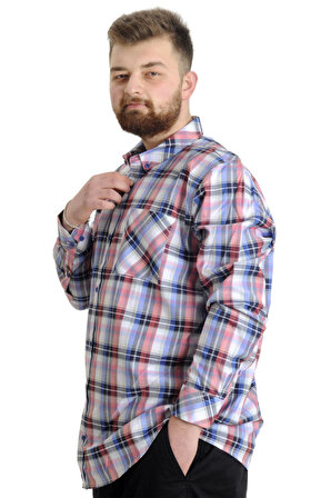 Mode XL Büyük Beden Erkek Gömlek Ekose Uzun Kollu 23300 Kum-Siyah