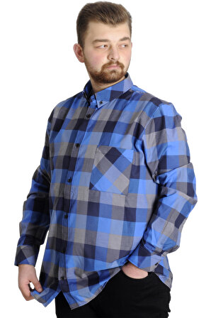 Mode XL Büyük Beden Erkek Gömlek Ekose Uzun Kollu 23300 Lacivert
