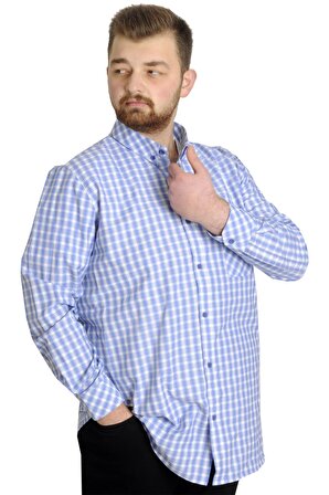 Mode XL Büyük Beden Erkek Ekose Uzun Kollu Cepli Gömlek 23300 Mavi