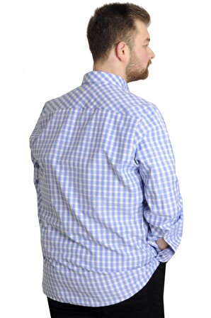 Mode XL Büyük Beden Erkek Ekose Uzun Kollu Cepli Gömlek 23300 Mavi