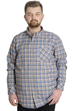 Mode XL Büyük Beden Erkek Gömlek Ekose Uzun Kollu 23300 Mor