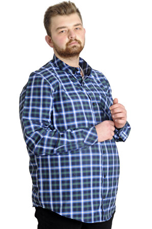 Mode XL Büyük Beden Erkek Gömlek Ekose Uzun Kollu 23300 Nefti