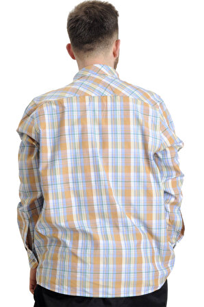Mode XL Büyük Beden Erkek Gömlek Ekose Uzun Kollu 23300 Yeşil