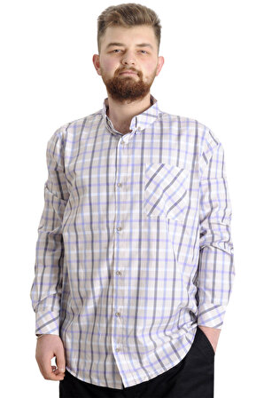 Mode XL Büyük Beden Erkek Gömlek Ekose Uzun Kollu 23300 Karamel