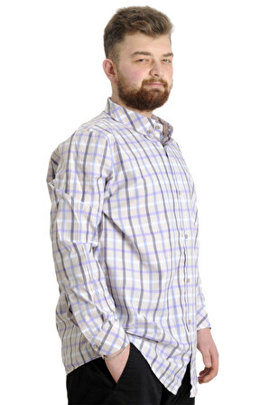 Mode XL Büyük Beden Erkek Gömlek Ekose Uzun Kollu 23300 Karamel