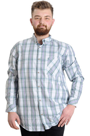 Mode XL Büyük Beden Erkek Gömlek Ekose Uzun Kollu 23300 Koyu Haki
