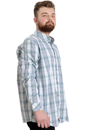 Mode XL Büyük Beden Erkek Gömlek Ekose Uzun Kollu 23300 Koyu Haki