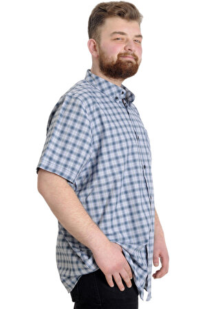 Mode XL Büyük Beden Erkek Gömlek Ekose Kısa Kollu 23301 Gri
