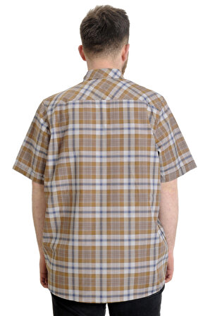 Mode XL Büyük Beden Erkek Gömlek Ekose Kısa Kollu 23301 Kahverengi