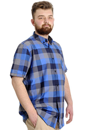 Mode XL Büyük Beden Erkek Gömlek Ekose Kısa Kollu 23301 Lacivert
