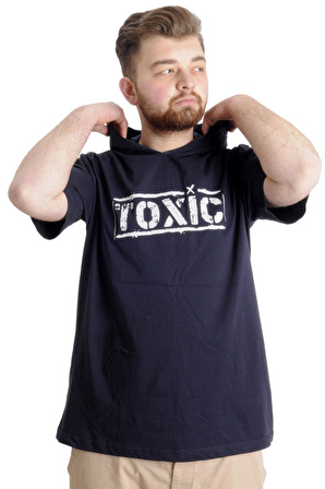 Mode XL Büyük Beden Erkek T-shirt Kapşonlu TOXIC 23119 Lacivert