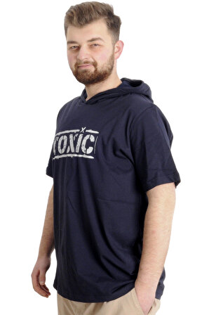 Mode XL Büyük Beden Erkek T-shirt Kapşonlu TOXIC 23119 Lacivert