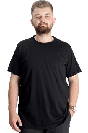 Mode XL Büyük Beden Erkek T-Shirt Flam Yaka Basic 20035 Siyah