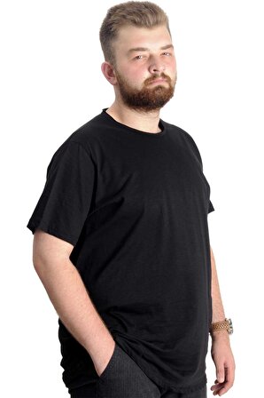 Mode XL Büyük Beden Erkek T-Shirt Flam Yaka Basic 20035 Siyah