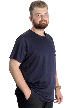 Mode XL Büyük Beden Erkek T-Shirt Flam Yaka Basic 20035 Lacivert
