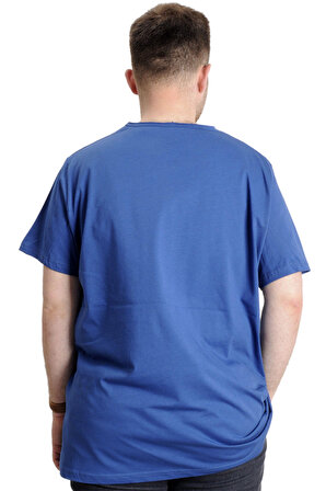 Mode XL Büyük Beden Erkek T-shirt Pis Yaka Basic 23035 İndigo