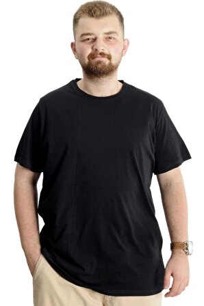 Mode XL Büyük Beden Erkek T-Shirt Bis Yaka Fragmented 23133 Siyah