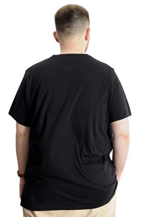 Mode XL Büyük Beden Erkek T-Shirt Bis Yaka Fragmented 23133 Siyah