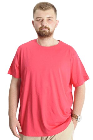 Mode XL Büyük Beden Erkek T-Shirt Basic 20031 Mercan