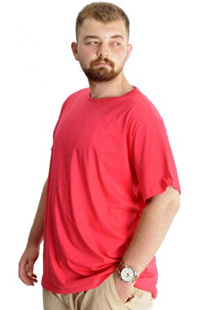Mode XL Büyük Beden Erkek T-Shirt Basic 20031 Mercan