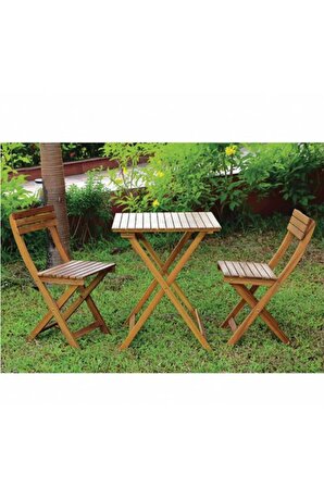 Fafare Meşe Renk Katlanır Masa ve 2 Adet Katlanır Sandalye Set 50x50 cm, Bistro Set, Bahçe Masası