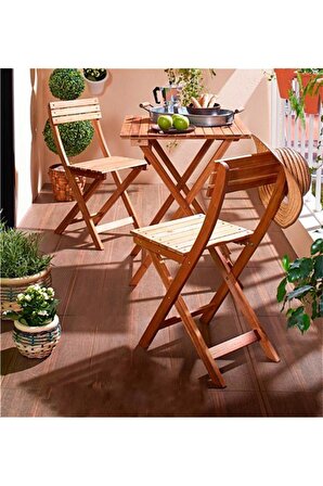 Fafare Meşe Renk Katlanır Masa ve 2 Adet Katlanır Sandalye Set 50x50 cm, Bistro Set, Bahçe Masası