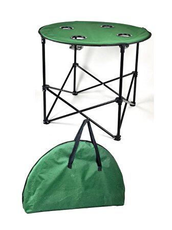 Katlanabilir Kamp Masası Çantalı Yuvarlak 4 Kişilik 71cm Yeşil