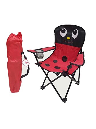 Katlanır Çocuk Kamp Sandalyesi Portatif Çantalı Kilitli Güvenlikli Kamp Koltuğu Uğur Böceği