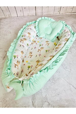 Baby Nest Geyik Fırfırlı Ortopedik Çift Taraflı Bebek Yatağı Anne Yanı Bebek Yatağı