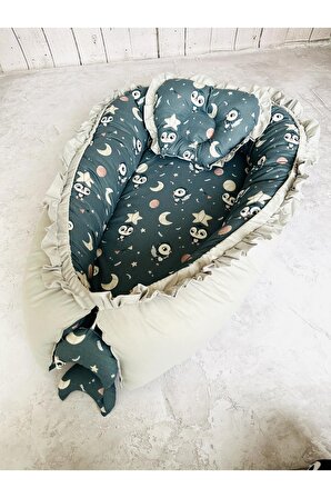 Baby Nest Penguen Fırfırlı Ortopedik Çift Taraflı Bebek Yatağı Anne Yanı Bebek Yatağı