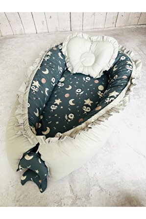 Baby Nest Penguen Fırfırlı Ortopedik Çift Taraflı Bebek Yatağı Anne Yanı Bebek Yatağı