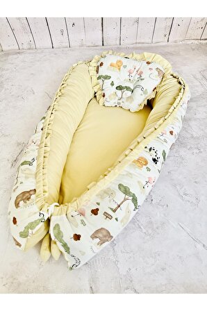 Baby Nest Zoo Fırfırlı Ortopedik Çift Taraflı Bebek Yatağı Anne Yanı Bebek Yatağı