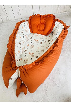 Baby Nest Sevimli Fırfırlı Ortopedik Çift Taraflı Bebek Yatağı Anne Yanı Bebek Yatağı