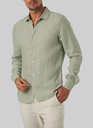 Mr. Mood Standart Düğmeli Yaka Açık Haki Erkek Gömlek Mr Linen Shirt