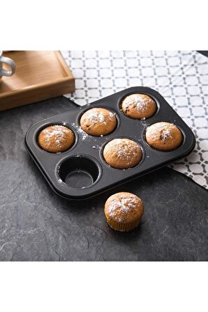 Nakres Kek Kapsülü Muffin Ekler Kalıbı 26-18 cm 6 Bölmeli Yanmaz Ve Yapışmaz Kek Kapsülü Yapışmaz Mini Tart 