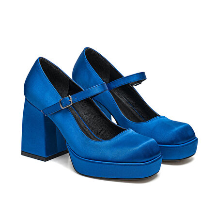Petal Mavi Kadın Saten Mary Jane Ayakkabı