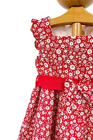 Kız Bebek Elbisesi Yazlık Bebek Elbisesi Kırmızı Çiçekli