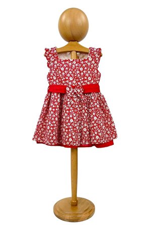 Kız Bebek Elbisesi Yazlık Bebek Elbisesi Kırmızı Çiçekli