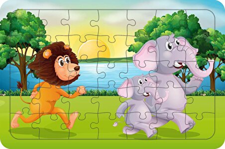 Aslan Ve Filler 35 Parça Ahşap Çocuk Puzzle Yapboz
