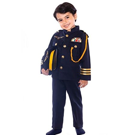 Erkek Çocuk Lacivert Pilot Kostümü Çocuk Pilot Kıyafeti