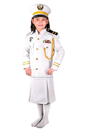 Beyaz Kaptan Kız Kostümü Çocuk Kıyafeti