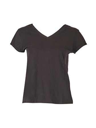 Vedi V Yaka Sırt Detaylı Kısa Kollu Siyah Kadın T-Shirt 2243043